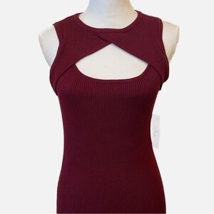 Lulus NWT Bodycon Sleeveless Rib Knit Cutout Round Neck Midi Dress Size Small